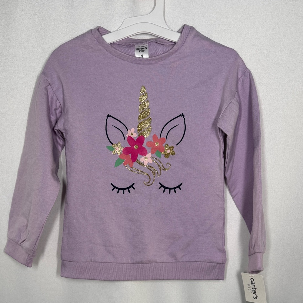 💜3/$15 Carter's Lavender Unicorn Sweatshirt NWT